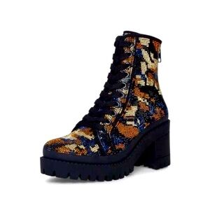 Steve Madden Pass Camo Multi Rhinestone Platform Combat Lug Sole Boots Size 6M